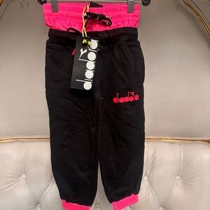 Diadora Kids Black and Pink Joggers
